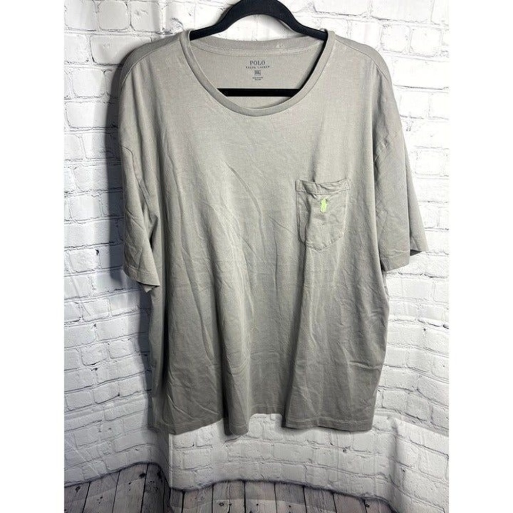 Polo Ralph Lauren Mens XXL Pocket T-Shirt Tan Khaki Neon Green Pony Logo Tee